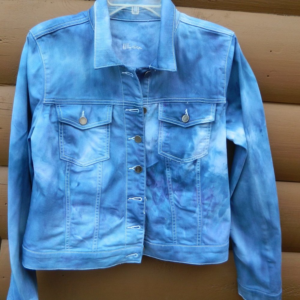 Vintage KUT Women's Upcycled Denim Jacket  Hand Dyed Royal Blue - Size XL